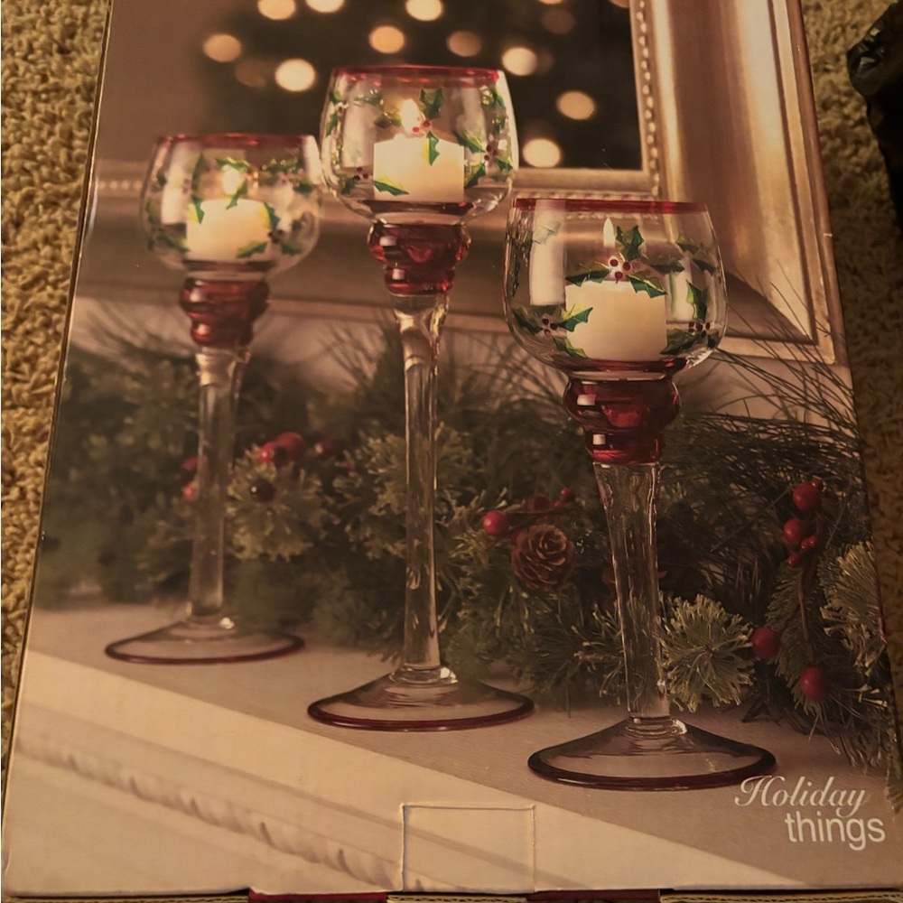 3 Red Candle Holders